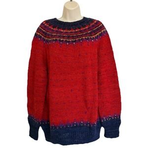 Manos del Uruguay Sweater Handspun Virgin Wool Sweater Red Multi Women's L XL
